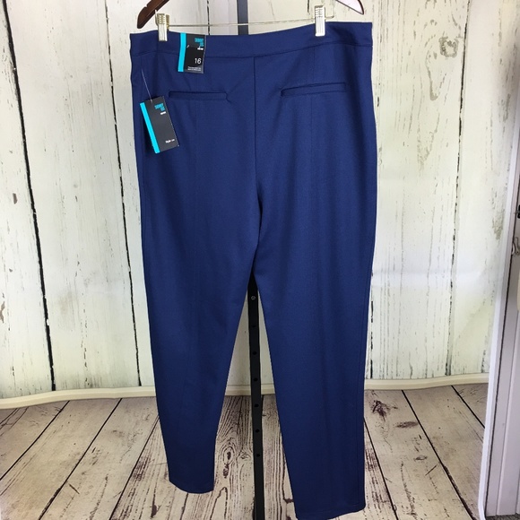 Navy Textured Skinny Mid-Rise Pants NWT - Picture 4 of 4